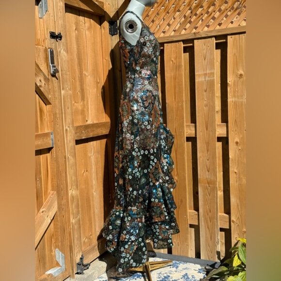 🆕 BRONX & BANCO🧿 NWOT Sicilia Blue Sequin Fluted Hem Maxi Dress Sz XS US 2 - Picture 7 of 16